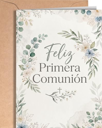 Tarjeta de Primera Comunión – Regalo de Primera Comunión para Niño, Niña, Nieto o Nieta – Tarjeta de Recuerdo con Sobre para hijo, hija, sobrino, sobrina, ahijado, ahijada - EU 313