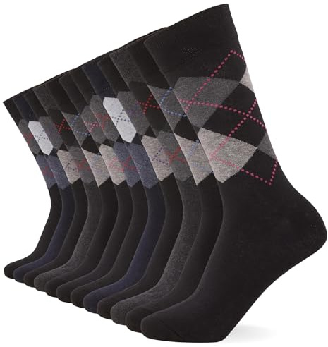 FM London Mens (12-pack) Men’s Smart Breathable Socks, Black (Argyle), 39-46 EU UK