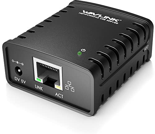 USB 2.0 Network Print Server, WAVLINK LAN Print Share Server for USB Printers, LPR Print Protocol 10/100Mbps Computer Print Server Adapter for Windows, MacOS 10.7 or above, No Driver Required