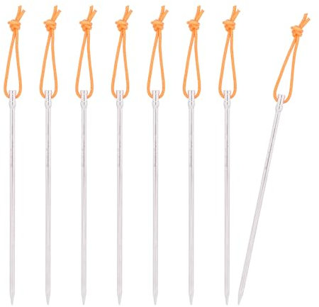 iBasingo 20cm Titanium Alloy Tent Pegs Ultralight Tent Stakes Heavy Duty Tent Nails Outdoor Camping Awning Ground Pins Tent Accessories with Rope Ti4006P (8 pcs/lot)
