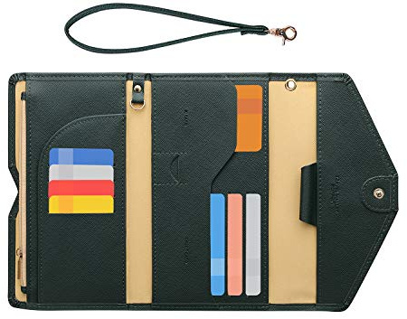 ZOPPEN Passport Holder Travel Wallet (Ver.5) for Women Rfid Blocking Multi-purpose Passport Cover Document Organizer Strap, Dark Olives