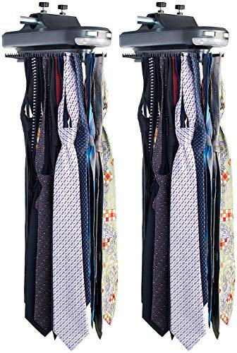 Sichler Haushaltsgeräte Krawattenhalter, drehbar: 2 elektrische Krawattenhalter für 64 Krawatten & 8 Gürtel, beleuchtet (Halter für Krawatten und Gürtel, mit Gürtelhalter, Kleiderständer)