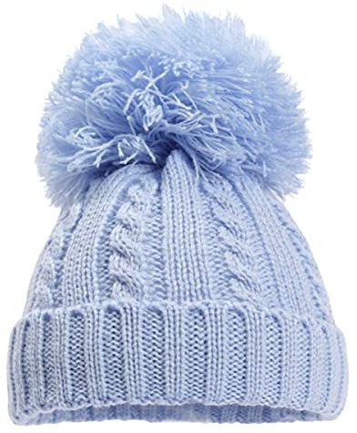 Aelstores Baby Knitted Pom Pom Hat Boys Girls Winter Bobble Warm Beanie Hats for Baby Boy Girl Light Blue Newborn - 12 Months