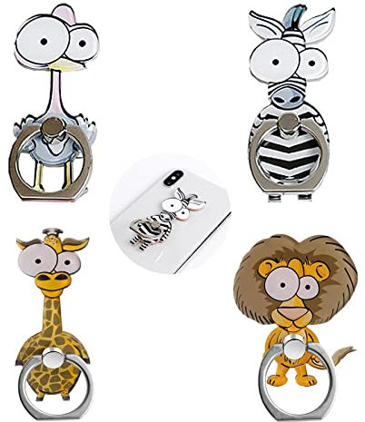 Soporte Universal para Anillo MóVil Anillo Soporte para Smartphone Soporte Universal para TeléFono MóVil con Forma De Jirafa,Cebra,Avestruz,LeóN con Forma Animal Adecuado para Smartphone(4 Piezas)