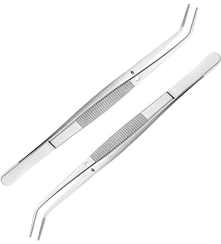 Pinze Chirurgiche Pinzette in Acciaio Inox, Pinzette in Acciaio Inox Multiuso, Pinze Curve in Acciaio Inox Lunghe, Pinzette in Acciaio Inox con Curvo Seghettato Punta