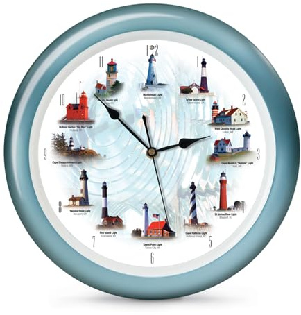 Lighthouse Collection Maritime Nautical and Ocean Sounds Wall Clock, 13, Blue, 12 Sounds on The Hour