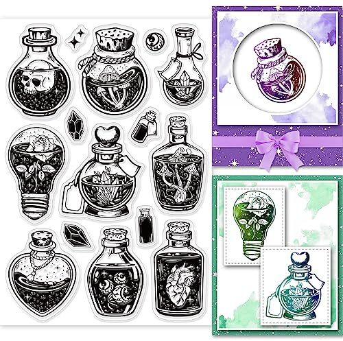 GLOBLELAND Zaubertrank Transparente Silikonstempel Flasche Kristall Klare Stamps Gift Gegenmittel Silikonstempel Für Kartengestaltung DIY Prägung Journaling