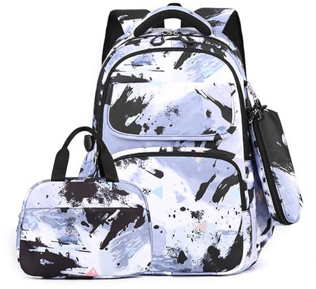 FANDARE Mignon Sac à Dos Enfant Filles Garçons Sacs à Dos Loisir avec Panier Repas & Trousse Sac a Dos Maternelle Cartables Scolaires Sacs d'école Sacs portés Dos Sacs Voyage Sacs Scolaires Noir