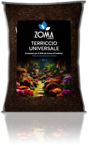 Zoma Terriccio Universale di Qualità Superiore, Terra Per Piante Con il 30% Di Humus Di Lombrico Senza Compostati, Riserva Idrica e Drenaggio ottimale ricco di Acidi umici e fulvici - Sacco 15Kg