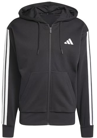 adidas Herren Essential Three Stripes Fleece Zipper Hoodie, Black/White, XL