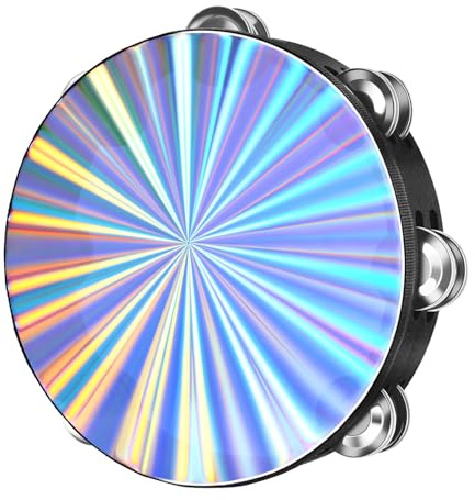 Flexzion Wood Church Tambourine Instrument - 8 Inch Reflective Hand Drums for Adults, Single Row Metal Tambourine for Church, Parties, & Musical Events