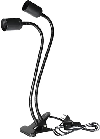 GOEDCH Portalampada E27: Portalampada con Clip a Doppia Testa Nera, Supporto per Lampada a LED con Clip in Metallo, Regolabile a 360 Gradi, Collo di Cigno con Cavo, Adatto Come Lampada da Lettura