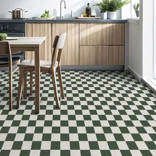 Peel and Stick Floor Tiles Self Adhesive Floor Tile Vinyl Flooring Waterproof, Green and White Effect for Bathroom Kitchen Bedroom, 30cmx30cm 8 Pcs(0.7㎡)