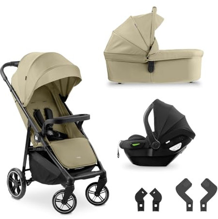 hauck 3in1 Kinderwagen Set Shop N Care Trio Set inkl. Buggy, Babywanne, Babyschale ab Geburt bis 22 kg, Klein Zusammenklappbar, Liegefunktion, Getränkehalter & Tablett, UV-Schutz 50+ (Olive)