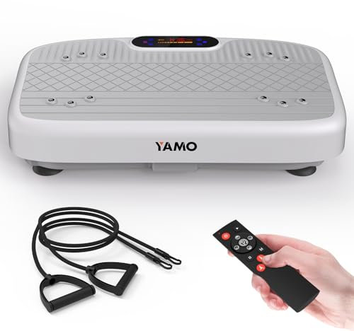 YAMO Plataforma Vibratoria | 5 Programas + 99 Niveles de Vibración | Plataforma Vibración Muscular para Hacer Ejercicio en Casa con Mando a Distancia y Bandas Elásticas
