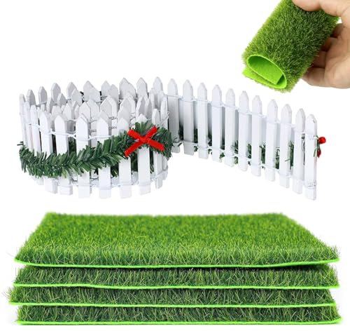 5 Piezas Accesorios de Jardín en Miniatura Relva Artificial Valla Arbol Navidad Mini Valla Jardin Mini Valla de Madera Valla de Jardín en Miniatura para Casa de Muñecas, Decoración Jardín en Miniatura
