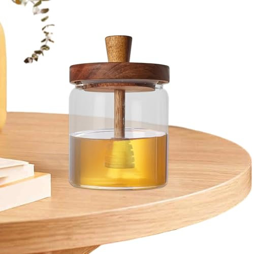 Ungtyb Dispenser per miele in vetro, elegante barattolo per miele, facile da versare, contenitore per servire il miele, elegante vasetto per miele, contenitore da cucina per miele con coperchio