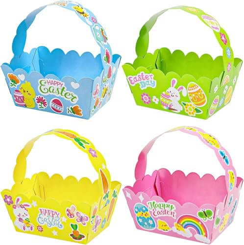 SULOLI 12pcs Panier oeufs de Pâques Paniers-Cadeaux de Pâques Panier de Pâques en Papier DIY Décoration de Pâques