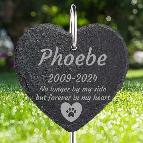 Dihope Personalised Dog Memorial Plaque with Hook Stake, Custom Name Pet Memorial Bereavement Gifts Natural Slate Grave Plaque Gifts for Loss of Dog Cat Pet