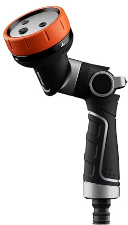 RESTMO 2-in-1 Hose Pipe Spray Gun,Heavy Duty Metal Garden Hose Sprayer | with 4 Spray Patterns, Magic Twist and Thumb Flow Control, Ideal for Watering Plants & Lawns, Washing Cars & Pets, Orange