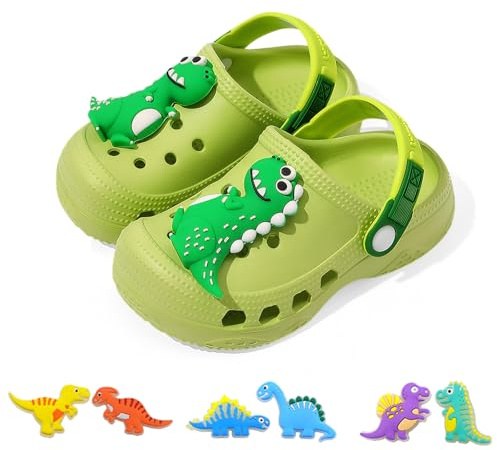 AioTio Zoccoli Bambini Leggeri Traspiranti Antiscivolo Facili da Indossare togliere Ragazze Ragazzo Asciugatura Rapida per Giardino Spiaggia Suola Spessa Interno Esterno(Dinosauri Verde20/21EU)