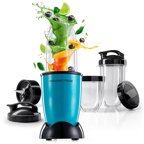 GOURMETmaxx Mr. Magic Power Pro Mixer 400 watt | Frullatore per smoothie con coperchio da asporto | Frullatore da tavolo con caraffa e coperchio | Frullatore con set di accessori L per frappè ecc.