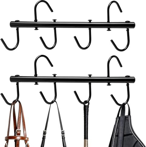 GHWMYD 2 Pcs Black Tack Rack with Swivel Hooks, Hanging Bridle Hooks Portable Tack Hangers for Horses, Horse Tack Room Organizer Horse Tack Holder for Stall Room Trailer Accessories
