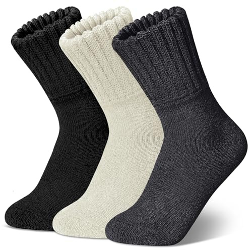 Calcetines de lana merino para mujer, calcetines cálidos de invierno para botas de esquí para hombre, térmicos, gruesos, acogedores, senderismo, 3 pares, Negro + gris oscuro + beige, 6-10