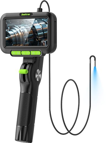 Caméra Endoscopique Articulée 210° Rotation Bidirectionnelle, Endoscope Industriel avec Lumière, Sonde 3.9mm, Tube Auto-Réinitialisable 1m, Écran IPS 5 Caméra d'Inspection