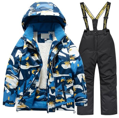 Generisch Chaqueta de esquí para niños con forro polar, protección contra el viento, traje de nieve para niños y niñas, abrigos de snowboard, Negro , 12-14 años