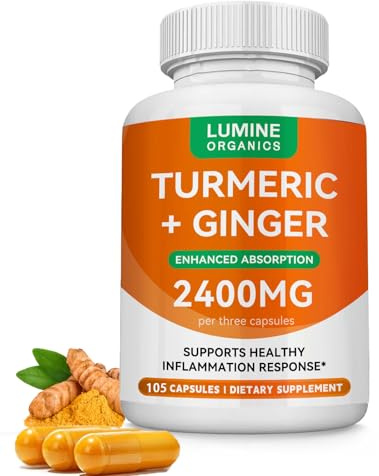 Lumine Organics Turmeric Curcumin Supplement | 2400mg Turmeric Extract with 95% Curcuminoids with Bee Propolis, Ginger, MCT Oil, Fat Soluble Vitamin C, & Black Pepper - 105 Capsules (1PCS)