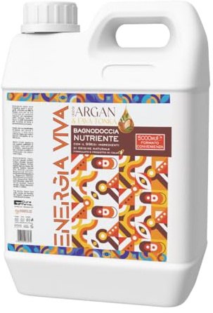 Bagnodoccia Nutriente all’Olio di Argan 5 Litri – Maxi Ricarica – pH Fisiologico, Senza Oli Minerali – con Vitamina E, Pantenolo e Glicerina – Pelle Morbida e Setosa