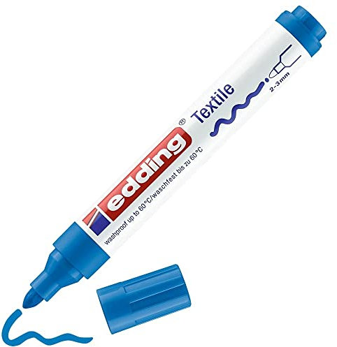 edding 4500 Textilmarker - hell-blau - 1 Stift - Rundspitze 2-3 mm - Textilstifte waschmaschinenfest (60 °C) zum Stoff bemalen - Stoffmalstift