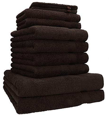 Betz Premium Handtuch-Set 10-teilig – 100% Baumwolle – Oeko-TEX® Zertifiziert – saugfähig&weich – 470g/m² – Duschtücher, Handtücher, Gästetücher & Waschhandschuhe Farbe Dunkelbraun