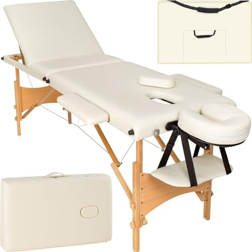 TecTake® Camilla Masaje Plegable de Aluminio, Camilla Profesional para Fisioterapia, Quiromasaje, Tatoos, Reiki, Altura Ajustable, 3 Zonas, con Bolsa Transporte - Beige