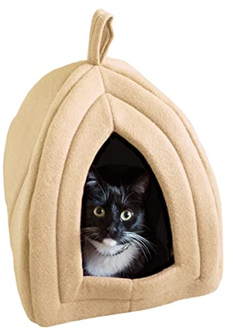 Cat House - Indoor Bed with Removable Foam Cushion - Pet Tent for Puppies, Rabbits, Guinea Pigs, Hedgehogs, and Other Small Animals by PETMAKER (Tan)