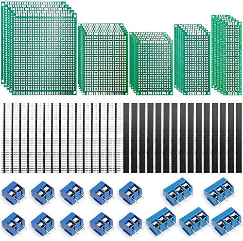 70Stk Doppelseitig Lochrasterplatte Kit - Nabance Doppelseitig Lochrasterplatte Lochrasterplatine Leiterplatte Platine PCB Universal Board Kit 25 PCB Universal Board+30 Kopfleiste +15 Screw Terminal