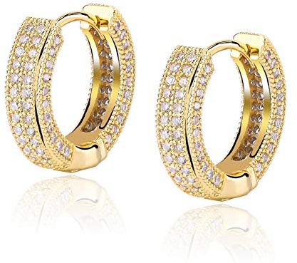 TOPGRILLZ Pendientes de aro de circonita cúbica, hipoalergénicos, chapados en oro de 14 quilates, regalo para hombre y mujer, Acero inoxidable, Circonia cúbica