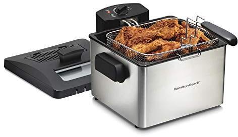 Hamilton Beach 35042 Professional Style Electric Deep Fryer, Frying Basket with Hooks, 1800 Watts, 5 Liter, Stainless Steel