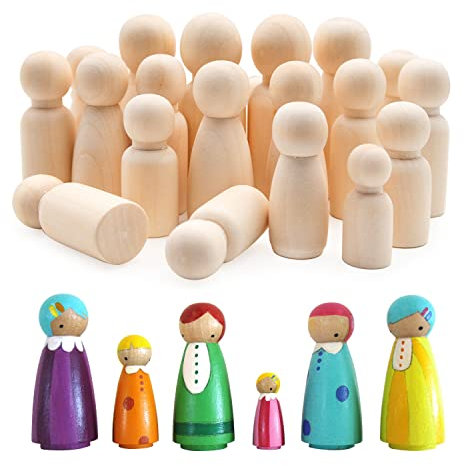 LURICO Peg DollsLegno, 50 Pezzi Figura Familiare da Dipingere, Bambole in Legno per Lavori Fai Da Te e Creazioni Artistiche