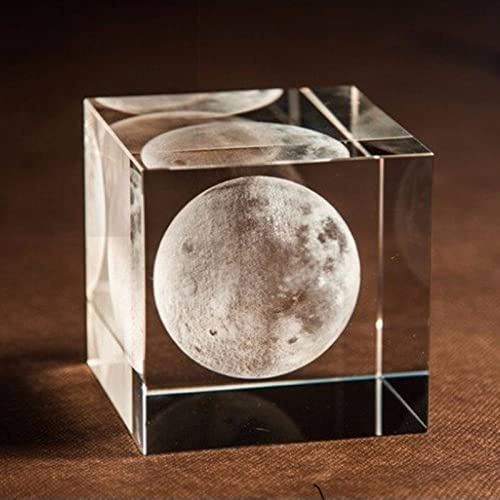 K9 Kristallglaskub 3D-graverad månepappersvikter Naturstenar Mineraler Hantverk terrariumfigur Hembröllopsdekor, 6x6x6cm