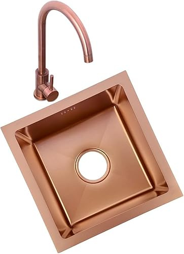 CATANK Fregadero de Barra Fregadero de Cocina de un Solo tazón Fregadero de baño de Acero Inoxidable 304 con Grifo y Kit de instalación Empotrable o bajo encimera (Color : Rose Gold, Size