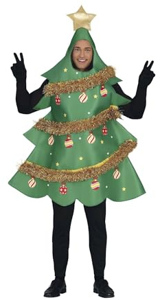GUIRMA | Disfraz Árbol de Navidad Adulto (52-54/L) - Capucha y Túnica - Disfraces de Xmas y Año Nuevo para Fiestas de Disfraces y Celebraciones Navideñas - Unisex - Verde y Oro