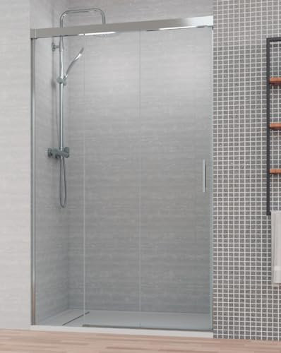 Mampara de Ducha Frontal Corredera 3 Hojas | 2 Puertas Correderas + 1 Fijo | Cristal Templado 6mm Antical | 195cm Altura | Perfil Cromo Brillo 160 cm (Adaptable 155,1-160cm)