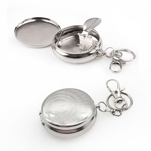 DR.WATCH Portable Pocket Ashtray - Mini Round Stainless Steel Ashtray with Key Chain and Cigarette Snuffer - Perfect for Travelling and Outdoor Use (1)