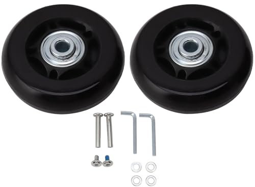 Tissting 2 Stück Koffer Rollen Ersatz mit Montagezubehör, 60x18mm PU Gummi Schwarz Gepäck Räder Universal Tragbar Kofferräder Ersatzräder für Trolley Koffer Reisekoffer