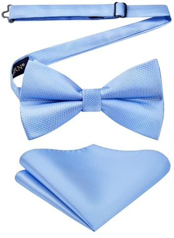 HISDERN Papillon Azzurro Uomo Preannodato Papillon Uomo Celeste e Fazzoletto da Taschino Farfallino Adulto per Nozze Testimone