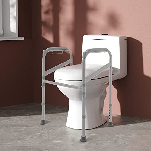 Rehausseur de WC avec pieds antidérapants - Hauteur réglable - Design ergonomique - Accoudoirs pour personnes âgées et adultes - Blanc