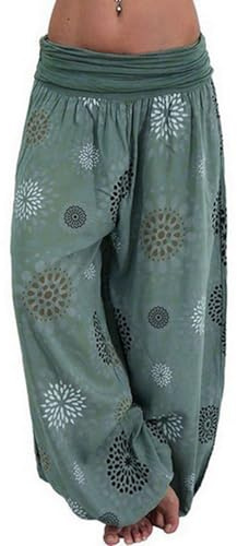 shownicer Pantalon De Yoga Harem en Spandex Doux pour Femmes DéContracté Imprimé Ample Pantalon Baggy Confortable Pyjama Ample Fluide Hippie Sarouel D Armée Verte 3XL