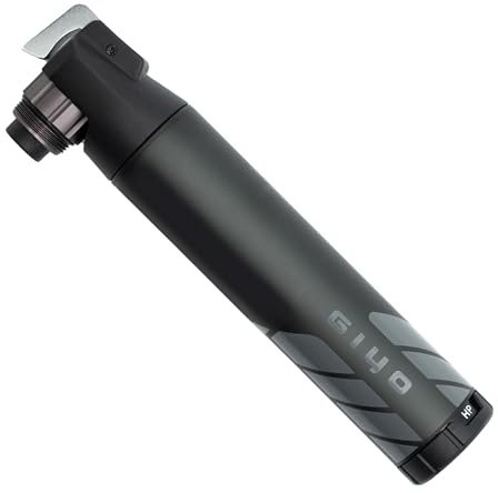 GIYO GM-45CT Mini-Fahrradpumpe, 2-Stage Hochvolumen (80cc) / Hochdruck-Alu-Pumpe (7 bar) für Mountainbikes, Clever Twin-Ventil (Presta/Schrader/Dunlop), taschengroße 15,2 cm, Leichtgewicht 96,5g